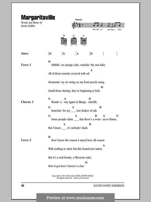 Margaritaville by J. Buffett sheet music on MusicaNeo