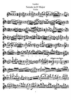 Sonata for Violin and Basso Continuo in D Major: Arrangement for violin (or viola) and piano – violin part by Pietro Nardini