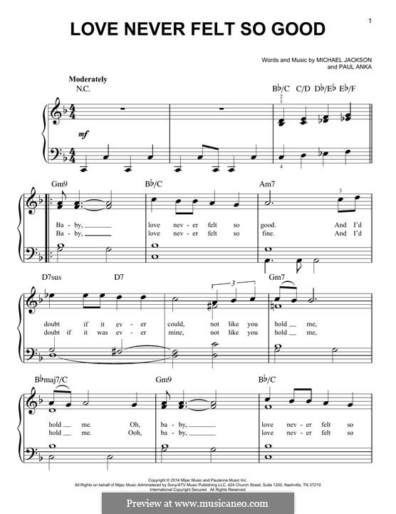 Love Never Felt So Good: For piano by Michael Jackson, Paul Anka