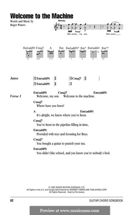 Welcome to the Machine (Pink Floyd): For guitar by Roger Waters
