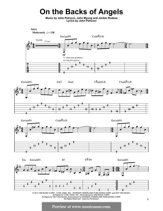 On the Backs of Angels (Dream Theater): For guitar by John Petrucci, John Myung, Jordan Rudess