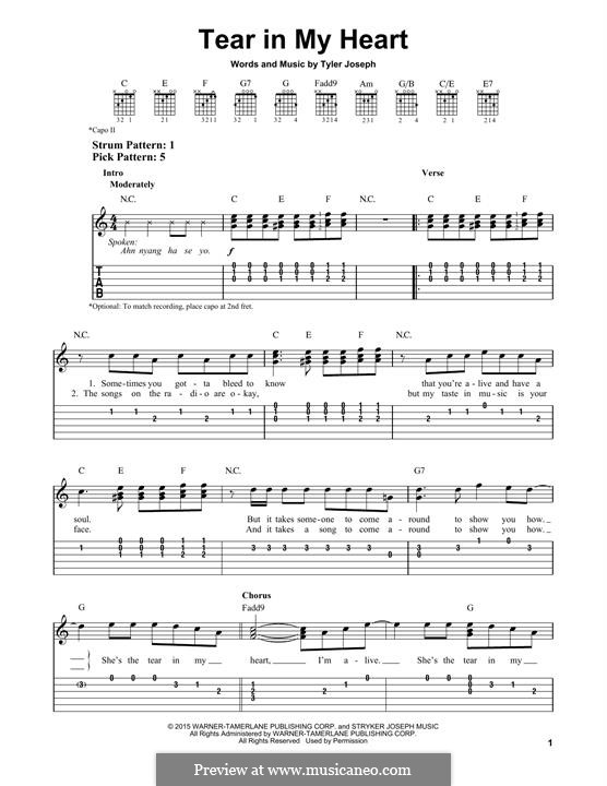 Tear in My Heart (twenty one pilots): For guitar by Tyler Joseph