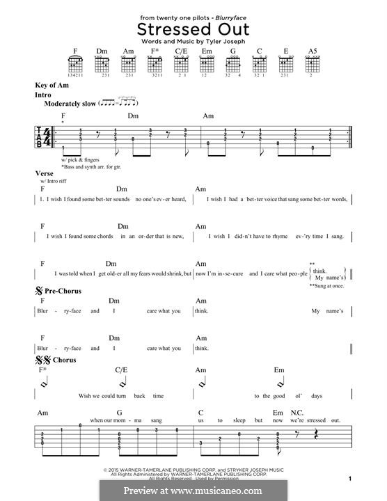 Stressed Out (twenty one pilots): For guitar by Tyler Joseph