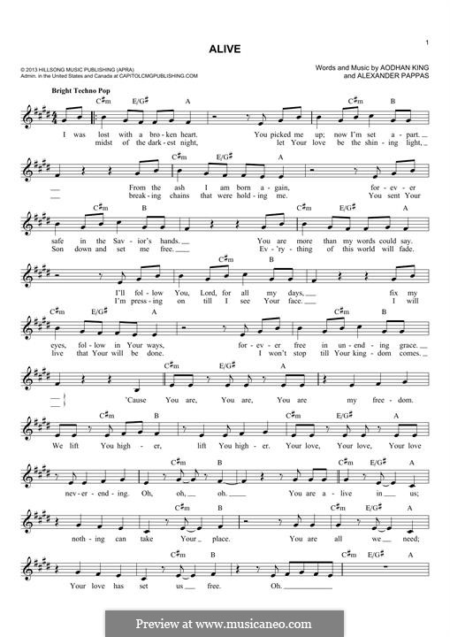 Alive (Hillsong Young & Free): For keyboard by Aodhan King, Alexander Pappas