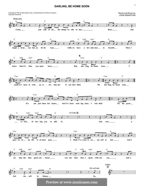 Darling, Be Home Soon (The Lovin' Spoonful): For keyboard by John B. Sebastian