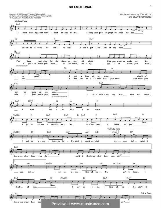 So Emotional (Whitney Houston): For keyboard by Billy Steinberg, Tom Kelly