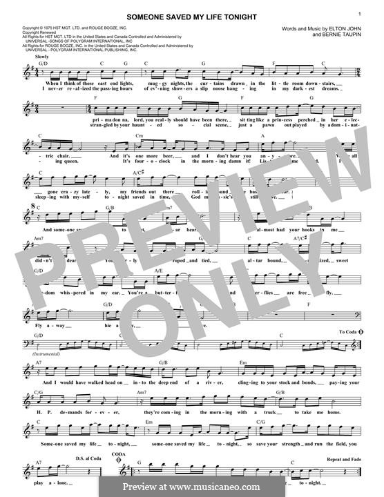Someone Saved My Life Tonight: For keyboard by Elton John