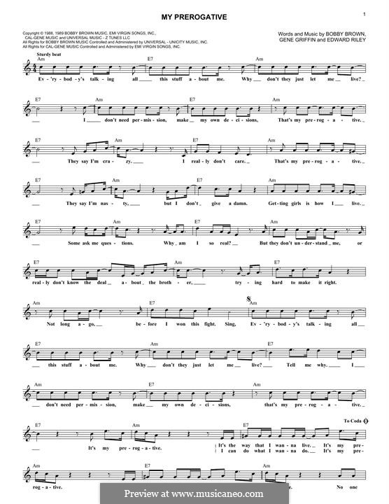 My Prerogative (Britney Spears): For keyboard by Bobby Brown, Teddy Riley, Gene Griffin