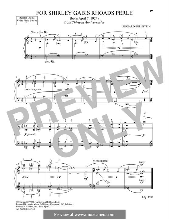 For Shirley Gabis Rhoads Perle (Michael Mizrahi): For Shirley Gabis Rhoads Perle (Michael Mizrahi) by Leonard Bernstein