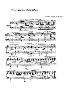 Pavane pour une infante défunte (Pavane for a Dead Princess), M.19: For piano by Maurice Ravel