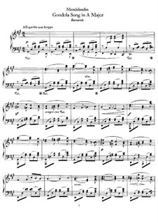 Gondola Song, WoO 10: For piano by Felix Mendelssohn-Bartholdy
