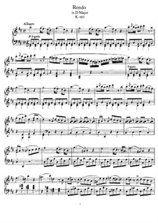Rondo for Piano in D Major, K.485: For a single performer by Wolfgang Amadeus Mozart