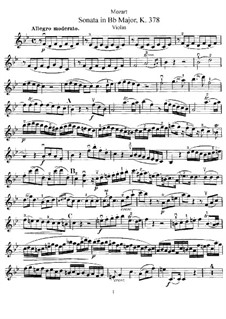 Sonata for Violin and Piano No.26 in B Flat Major, K.378: Solo part by Wolfgang Amadeus Mozart
