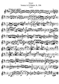 Sonata for Violin and Piano No.23 in D Major, K.306: Solo part by Wolfgang Amadeus Mozart