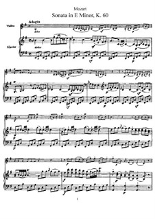 Sonata for Violin and Piano in E Minor, K.60: Score by Wolfgang Amadeus Mozart