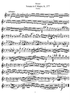 Sonata for Violin and Piano No.25 in F Major, K.377: Solo part by Wolfgang Amadeus Mozart