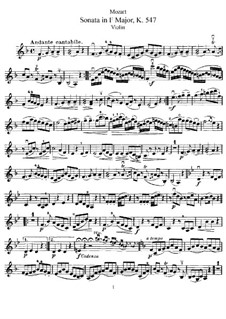 Sonata for Violin and Piano No.36 in F Major, K.547: Solo part by Wolfgang Amadeus Mozart