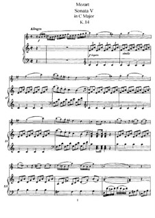 Sonata for Violin (or Flute) and Piano No.9 in C Major, K.14: Score by Wolfgang Amadeus Mozart