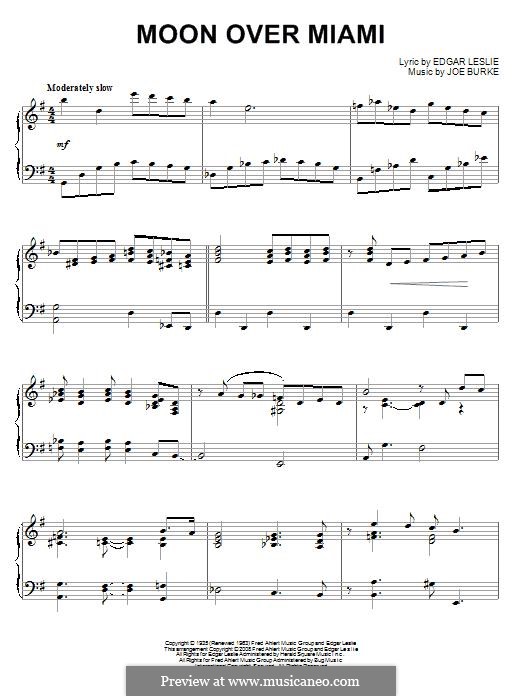 Moon Over Miami (George Shearing): For piano by Joe Burke