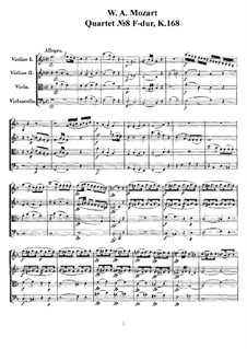 String Quartet No.8 in F Major, K.168: Full score, parts by Wolfgang Amadeus Mozart