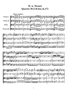 String Quartet No.12 in B Flat Major, K.172: Full score, parts by Wolfgang Amadeus Mozart