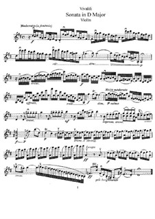 Sonata for Violin and Basso Continuo in D Major: Solo part by Antonio Vivaldi