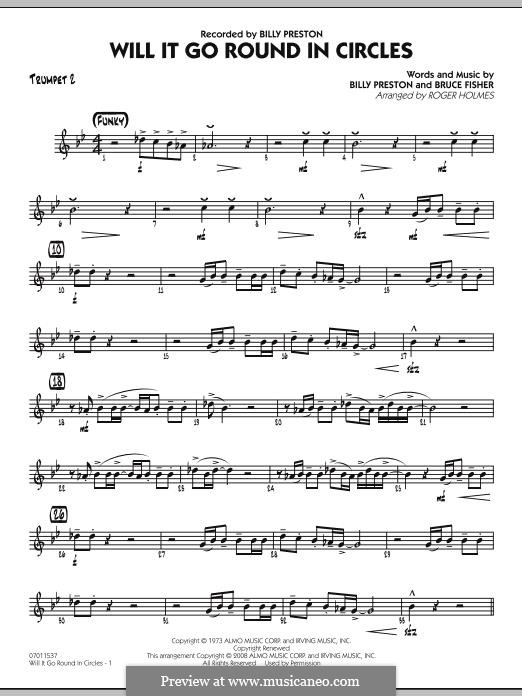 Will It Go Round in Circles (Billy Preston): Trumpet 2 part by Bruce Fisher