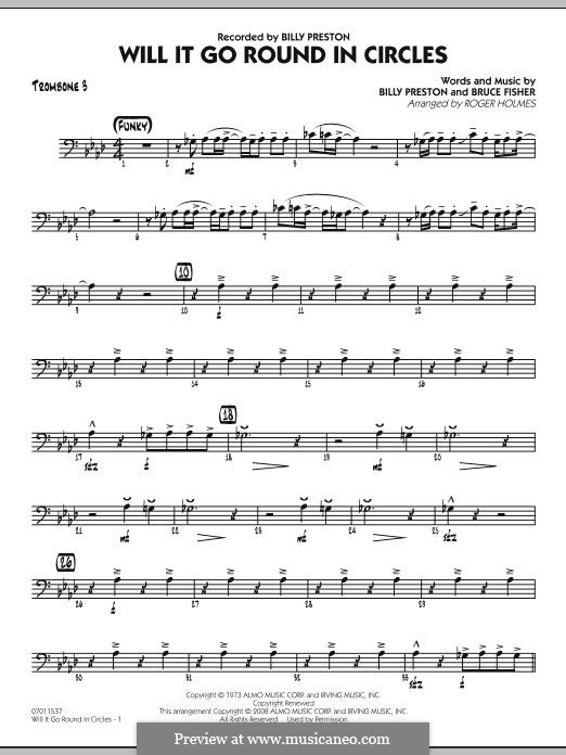 Will It Go Round in Circles (Billy Preston): Trombone 3 part by Bruce Fisher