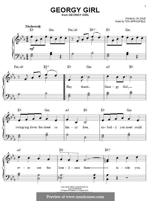 Georgy Girl (The Seekers): For easy piano by Jim Dale, Tom Springfield