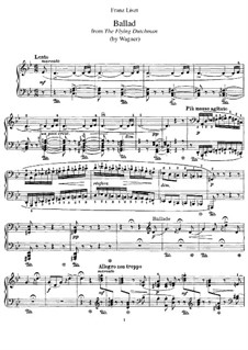 Transcription on Ballade from 'The Flying Dutchman' by Wagner: For piano by Franz Liszt