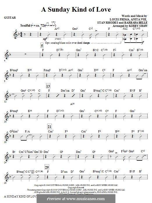 A Sunday Kind of Love: Guitar part by Anita Leonard, Barbara Belle, Louis Prima, Stan Rhodes
