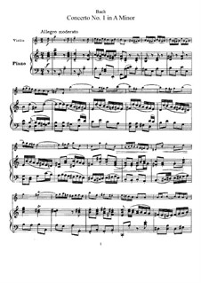 Concerto for Violin, Strings and Basso Continuo No.1 in A Minor, BWV 1041: Arrangement for violin and piano – score, solo part by Johann Sebastian Bach