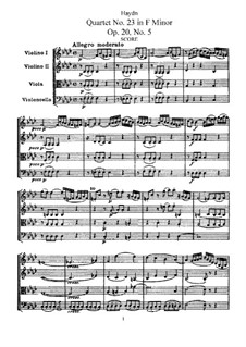 String Quartet No.23 in F Minor, Hob.III/35 Op.20 No.5: Full score by Joseph Haydn