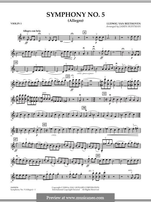 Movement I, Allegro: For strings – Violin 1 part by Ludwig van Beethoven