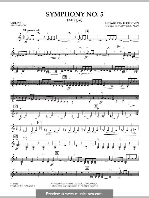 Movement I, Allegro: For strings – Violin 3 (Viola Treble Clef) part by Ludwig van Beethoven