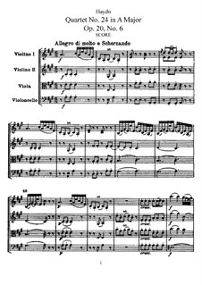 String Quartet No.24 in A Major, Hob.III/36 Op.20 No.6: Full score, parts by Joseph Haydn