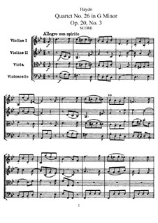 String Quartet No.26 in G Minor, Hob.III/33 Op.20 No.3: Full score, parts by Joseph Haydn