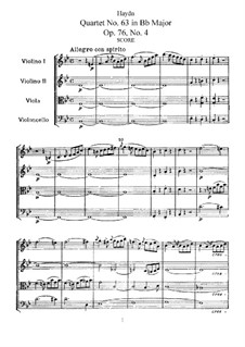 String Quartet No.63 in B Flat Major 'Sunrise', Hob.III/78 Op.76 No.4: Full score, parts by Joseph Haydn