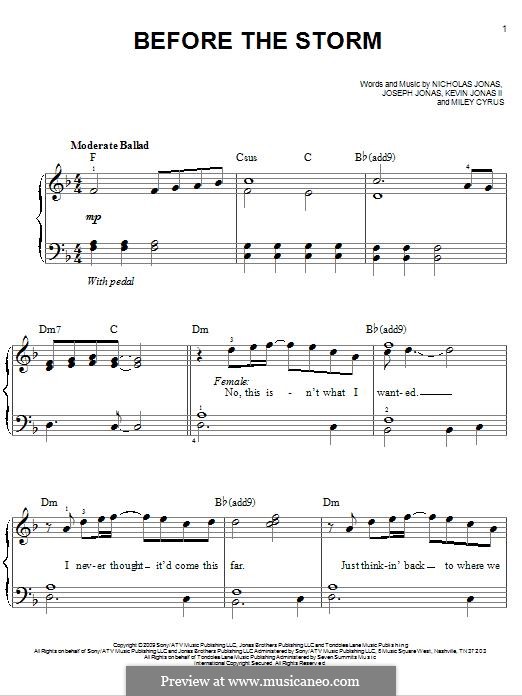 Before the Storm (Jonas Brothers featuring Miley Cyrus): For piano by Joseph Jonas, Kevin Jonas Sr., Nicholas Jonas