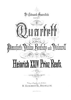 Piano Quartet in F Minor, Op.6: Full score by Prinz Heinrich Reuss