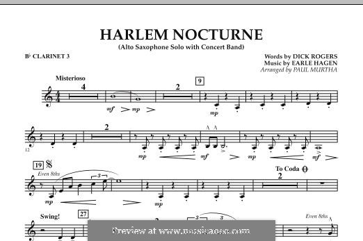 Harlem Nocturne (Alto Sax Solo with Band): Bb Clarinet 3 part by Earle Hagen