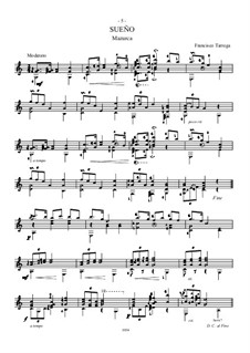 Sueño. Mazurka: For guitar (high quality sheet music) by Francisco Tárrega