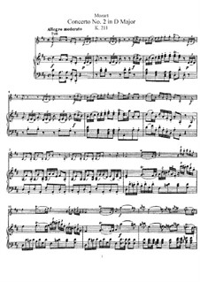 Concerto for Violin and Orchestra No.2 in D Major, K.211: Arrangement for violin and piano by Wolfgang Amadeus Mozart