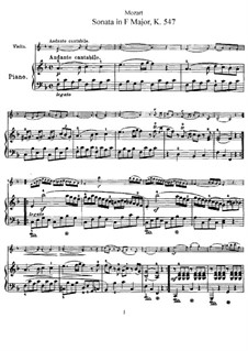 Sonata for Violin and Piano No.36 in F Major, K.547: Score, solo part by Wolfgang Amadeus Mozart
