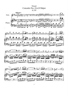 Concerto for Violin and Orchestra No.4 in D Major, K.218: Arrangement for violin and piano by Wolfgang Amadeus Mozart