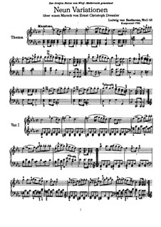 Nine Variations on March by Dressler, WoO 63: For piano by Ludwig van Beethoven