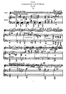 Violin Concerto No.2 in D Minor, Op.44: Arrangement for violin and piano – score, solo part by Max Bruch