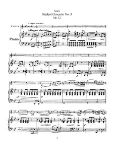 Student Concerto No.3 for Violin and Piano, Op.12: Score and solo part by Friedrich Seitz