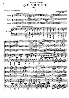 Piano Quartet No.1 in C Minor, Op.15: Full score, parts by Gabriel Fauré
