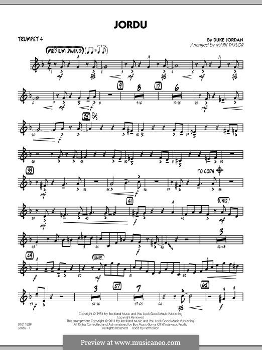 Jordu: Trumpet 4 part by Duke Jordan